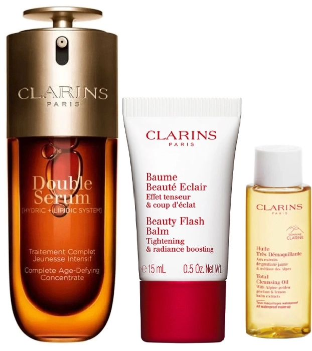 Set Double Serum 50ml + Baume Beauté Eclair 15ml + Huile Très Démaquillante 10ml Set Double Serum 50ml + Baume Beauté Eclair 15ml + Huile Très Démaquillante 10ml