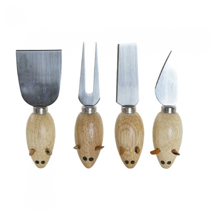 Set de Utensilios Ratón para Cocina DKD Home Decor Acero Inoxidable Pino (4 pcs)