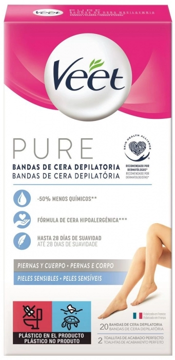 Veet Pure Bandas de Cera Depilatoria para piernas y cuerpo Pieles Sensibles Veet Pure Bandas de Cera Depilatoria para piernas y cuerpo Pieles Sensibles