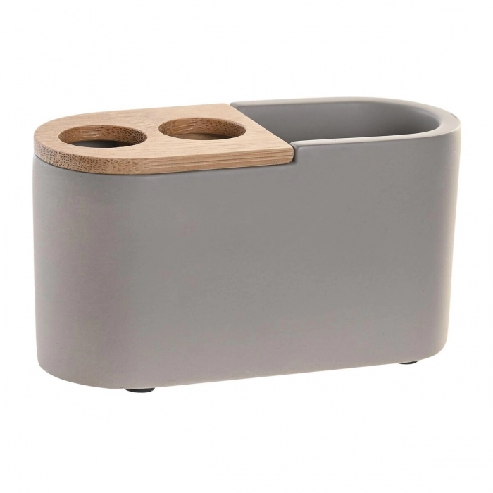 Vaso DKD Home Decor Natural Gris Cemento Bambú (11 X 4,5 X 6 CM)