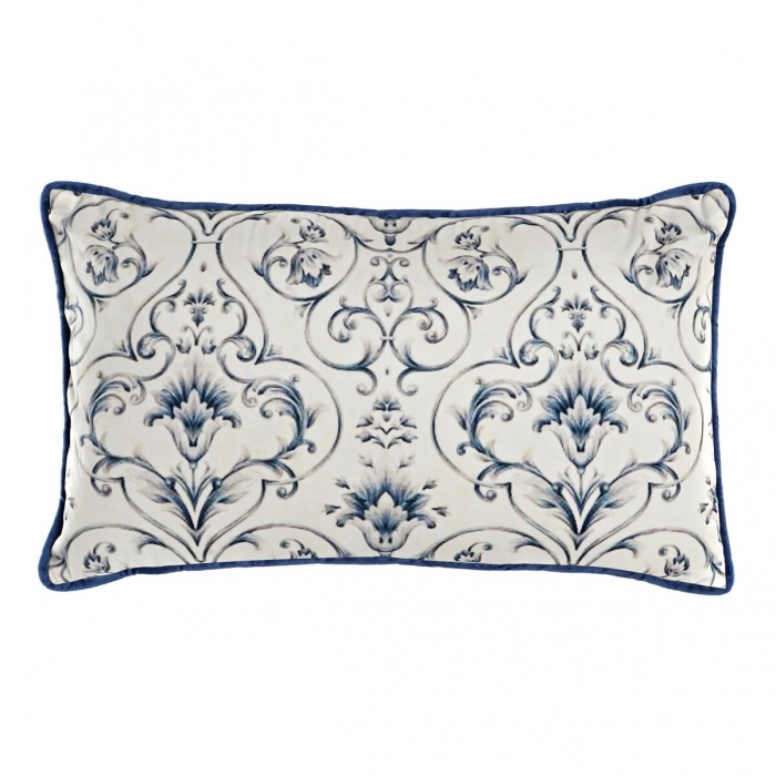 Cojín DKD Home Decor Azul Poliéster Flores (50 x 10 x 30 cm)