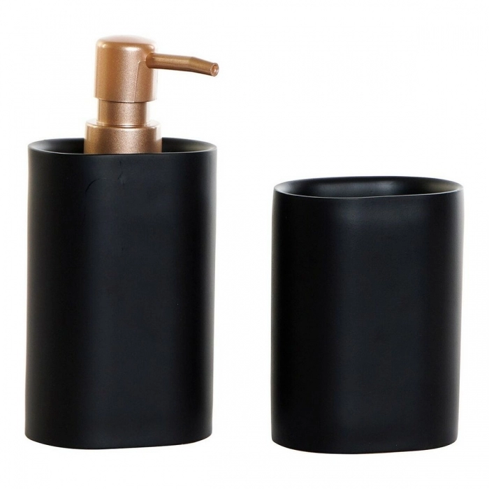 Set de Baño DKD Home Decor Negro PVC Resina Dorado Glam (2 pcs) (8.5 x 6 x 18 cm