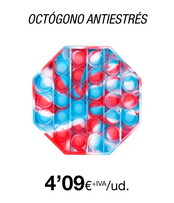 Juguete Sensorial AntiEstrés de Burbujas, Octógono rojo, azul, blanco