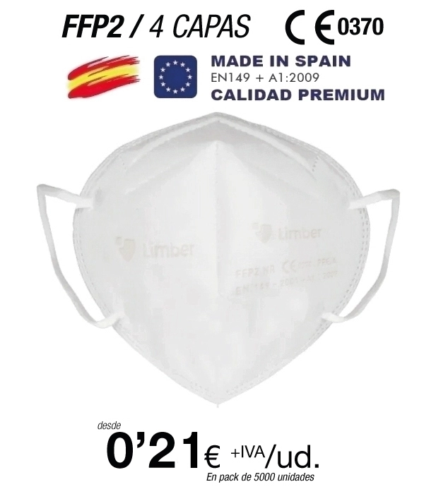 Mascarillas FFP2 Made in Spain Calidad Premium con certificado 0370-5793-PPE/C2