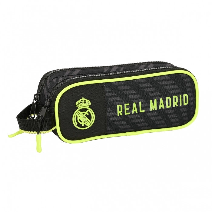 Portatodo Doble Real Madrid C.F. Negro (21 x 8 x 6 cm) Negro y Verde Fosforito