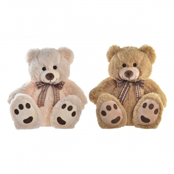 Oso de Peluche DKD Home Decor Lazo Beige Marrón Poliéster Infantil Oso (2 Unidad