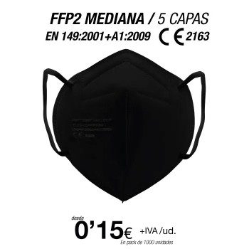 FFP2 Negra Talla Mediana (Especial para Adolecentes / Adultos con rasgos finos)