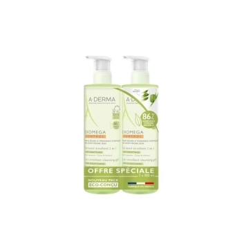 A-derma exomega control gel limpiador 2 en 1 cuerpo y cabello 500 ml x 2u